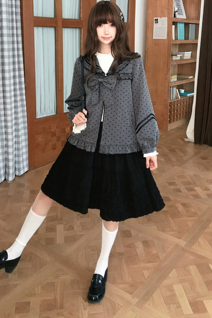 Gray Heart Dot Jacket and Skirt Set