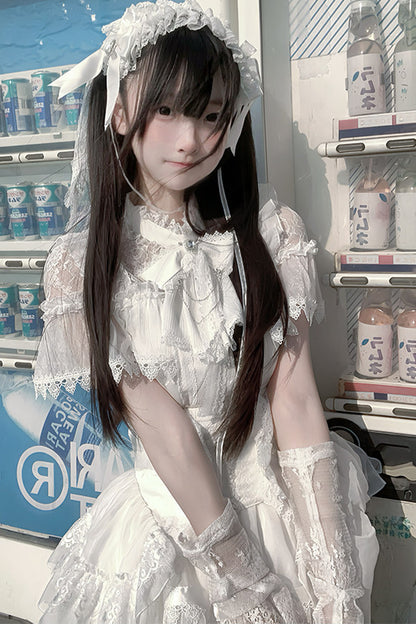 Gothic Short-Sleeve Tulle Waist Belt Dress Set-Up