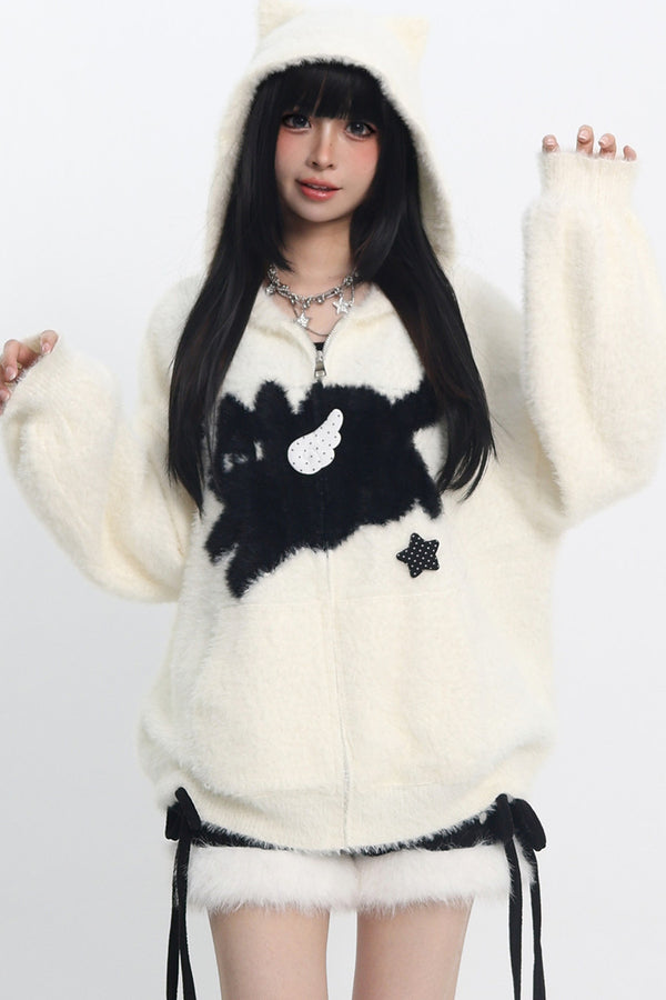 Cat Ear Hooded Knit Cardigan