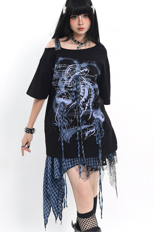 Y2K Off-Shoulder Loose T-Shirt