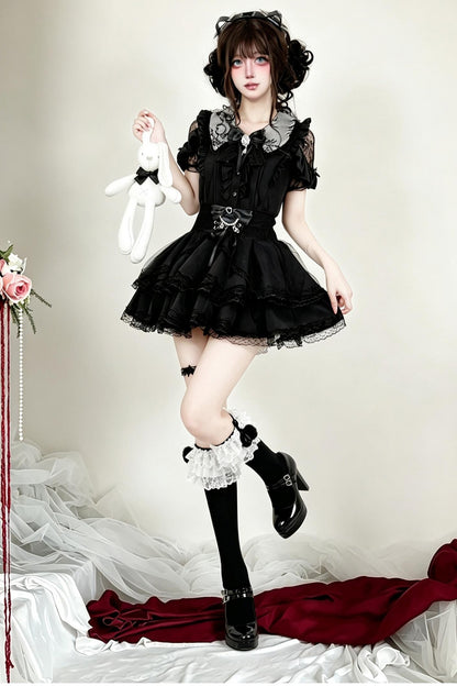 Dark  Lace Bow Skirt Set-Up