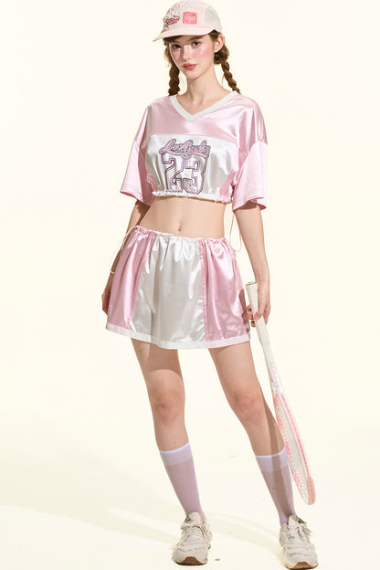 ピンクサテンスポーツTシャツ