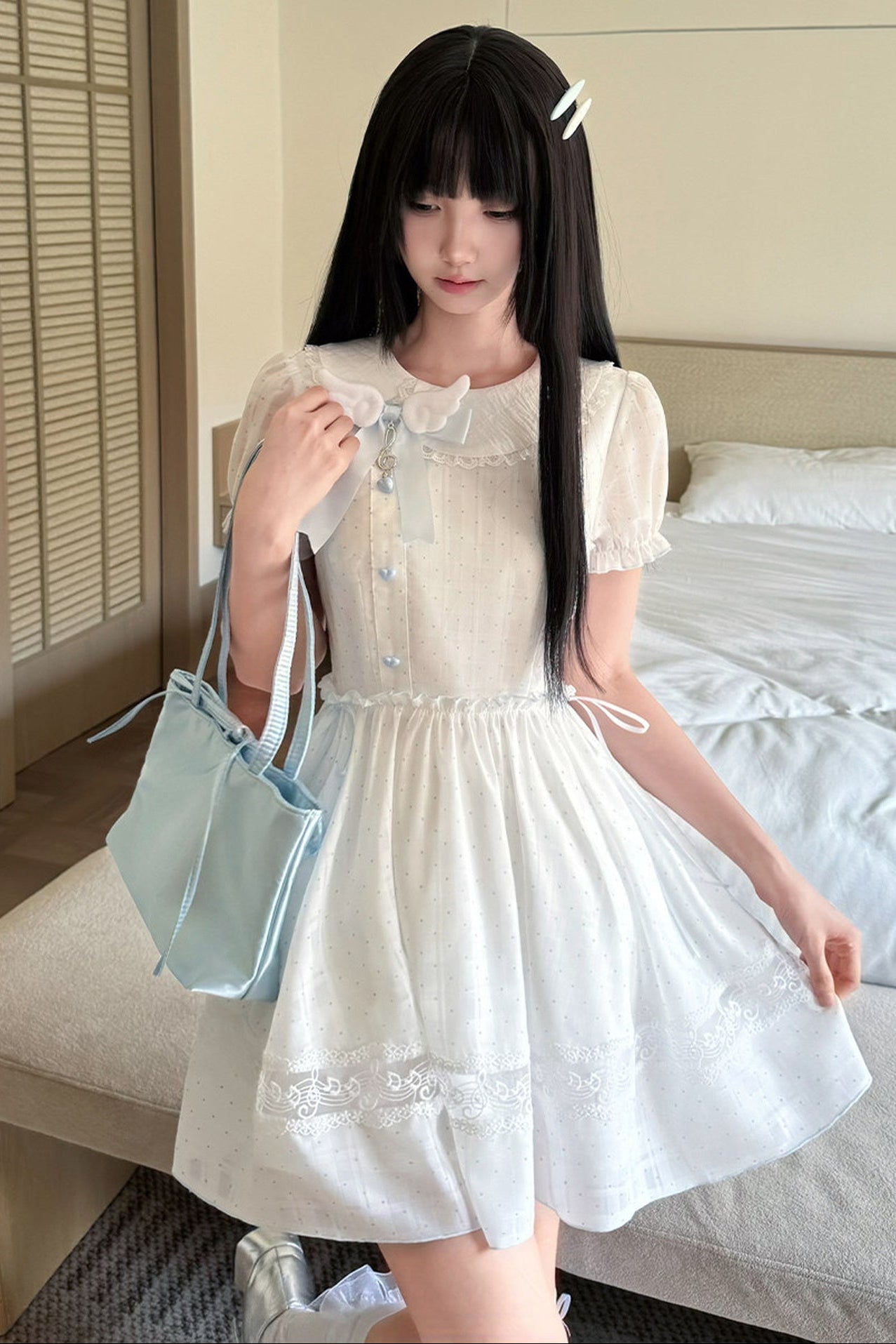 Kleid mit Polka-Dots, Musiknoten und Spitzenbesatz