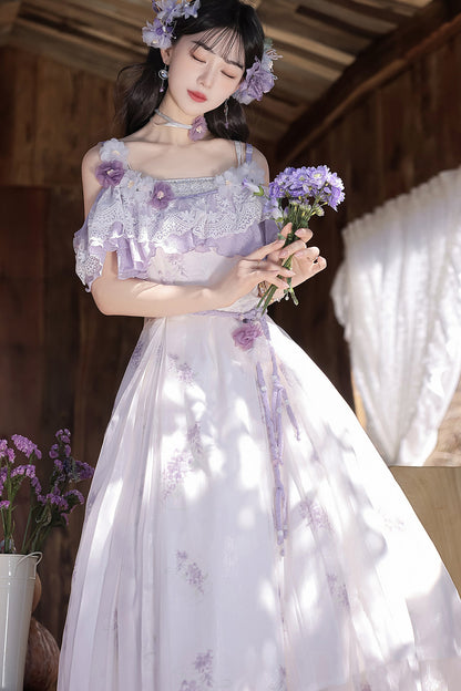 Wisteria Flower New Chinese Style Suspender Skirt and Top Set