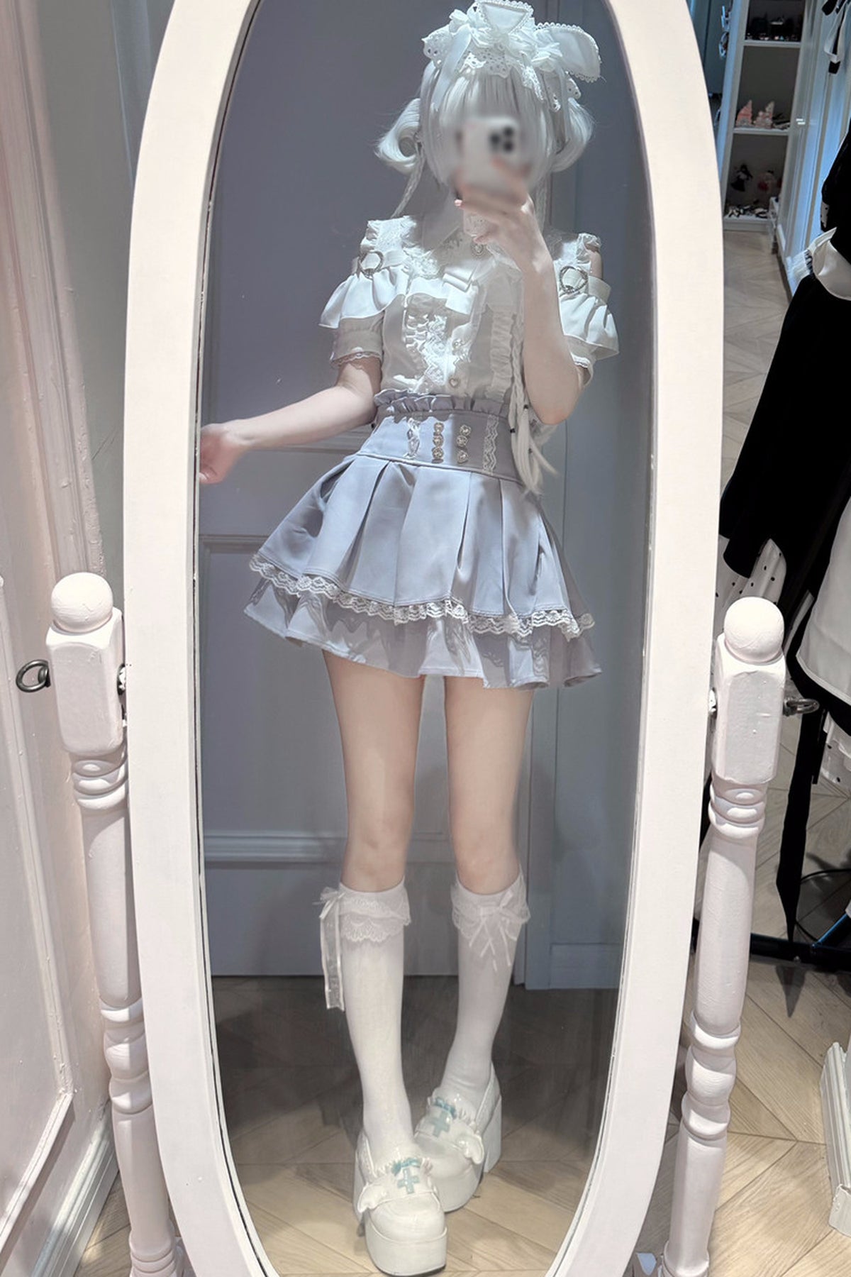 Cherry Short-Sleeve Shirt and Skirt Set-Up