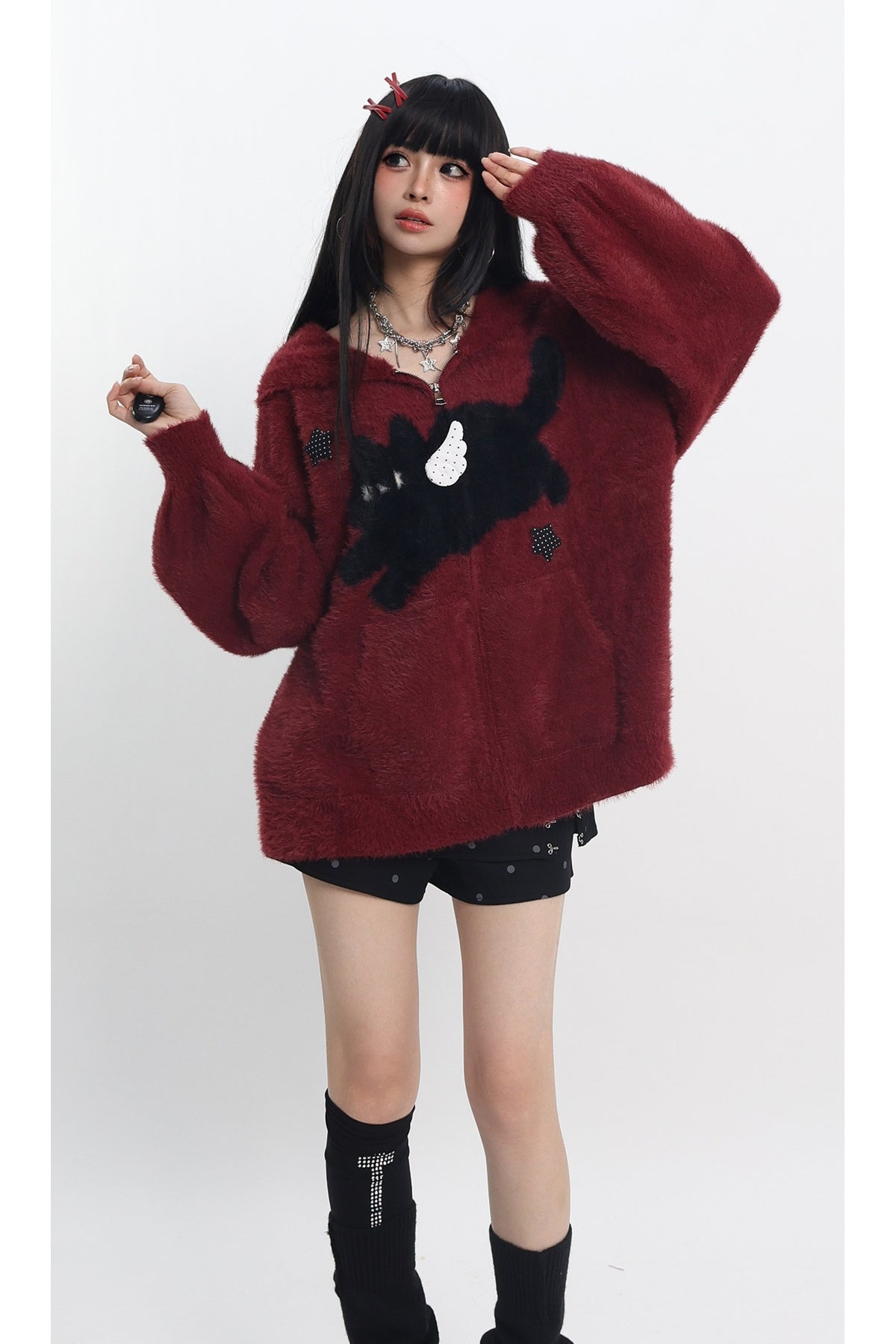 Cat Ear Hooded Knit Cardigan