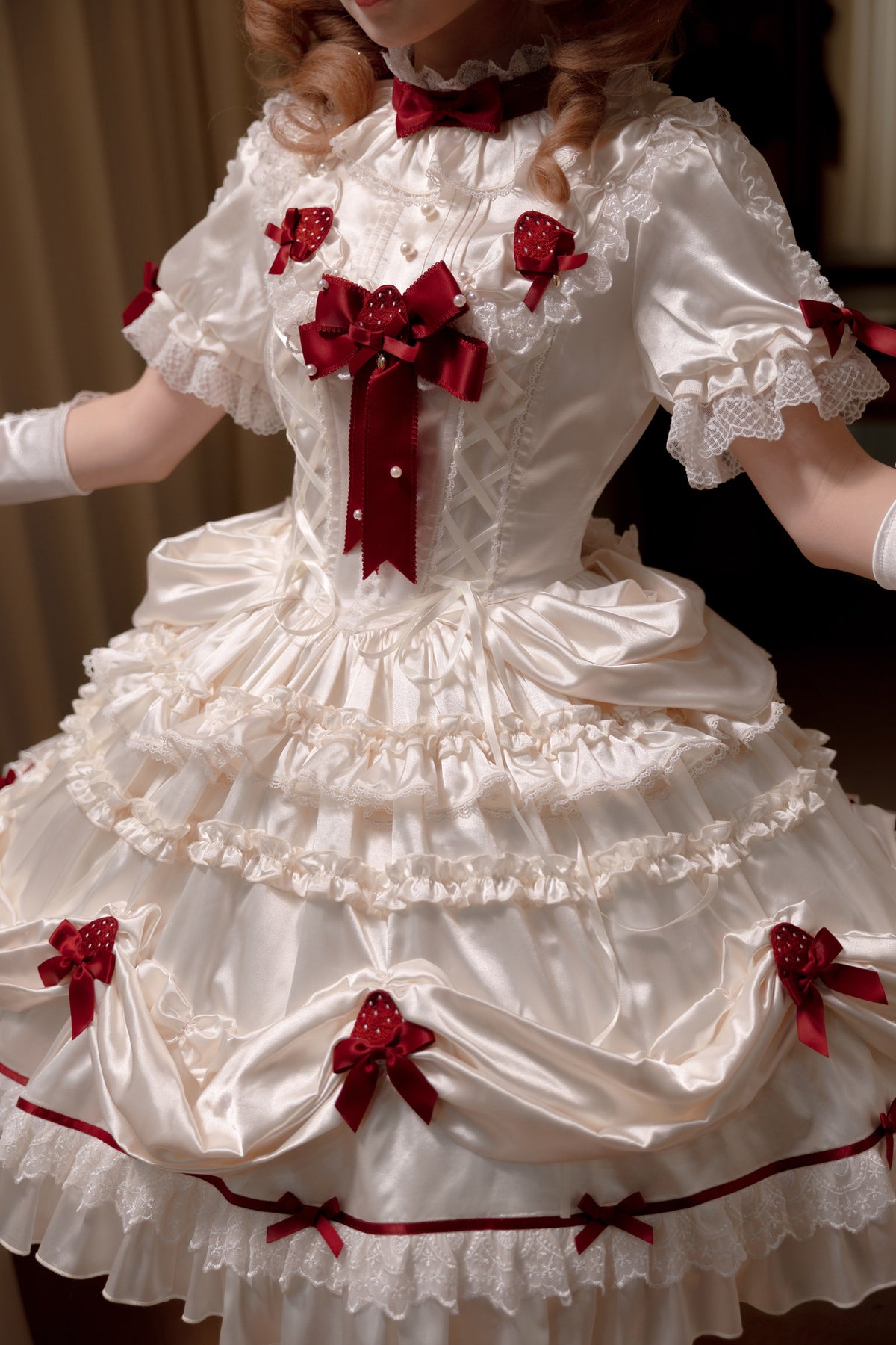Strawberry Satin Embellished One-Piece Dress