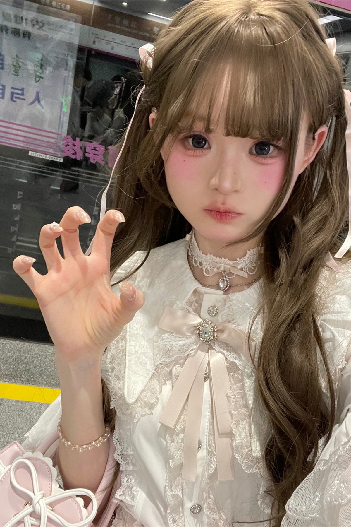 Cherry Short-Sleeved Lace Collar Shirt and Skirt Set-Up