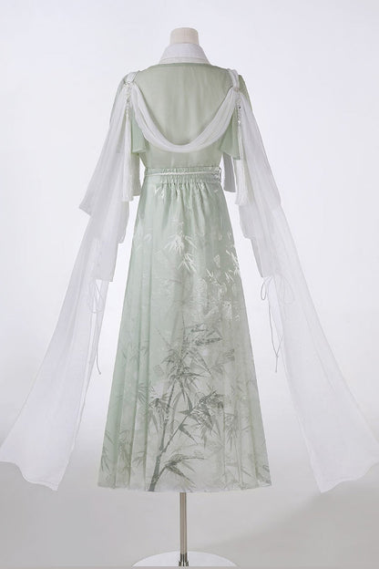 Green Modified Han Elements Hanfu Top and Skirt Set-Up