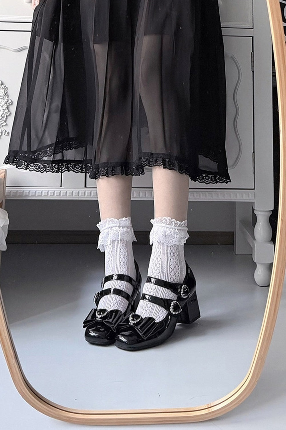 스퀘어 토 청키 힐 슈즈