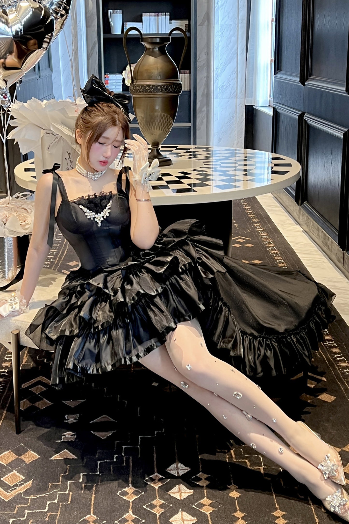 Elegant Floral Satin Ribbon Lolita Dress