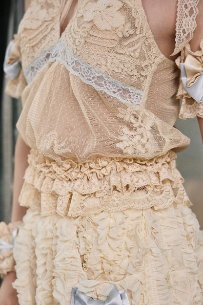 Cream Beige Rococo Halter Neck Camisole