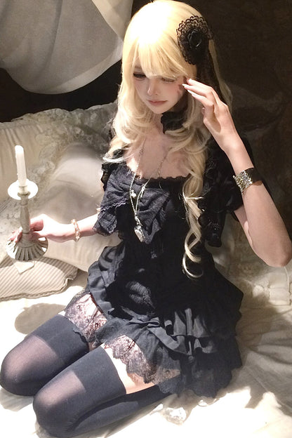 Gothic Black Lace Camisole and Skirt Set