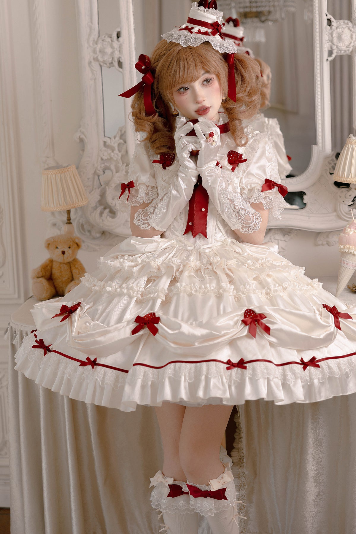 Strawberry Satin Embellished One-Piece Dress