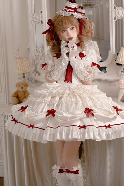 Strawberry Satin Embellished One-Piece Dress