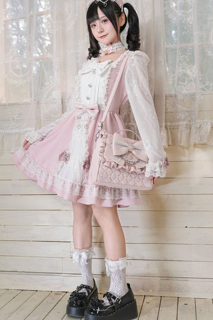 Lace Bow Dress With Hairband+Neck Ring