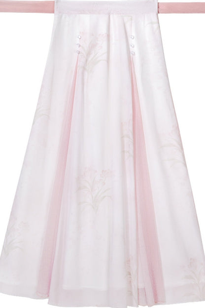 Rosa Hanfu-Hemd-und-Rock-Set mit nebligen Tulpen