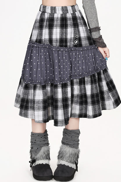 Patchwork Polka Dot Plaid Skirt