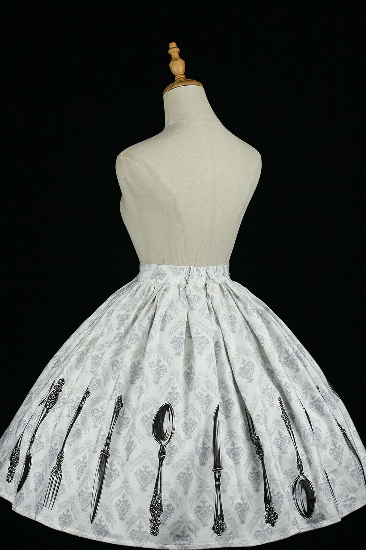 Silver Tableware Print Half-Length Skirt