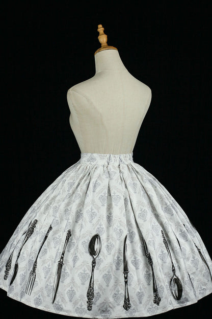 Silver Tableware Print Half-Length Skirt