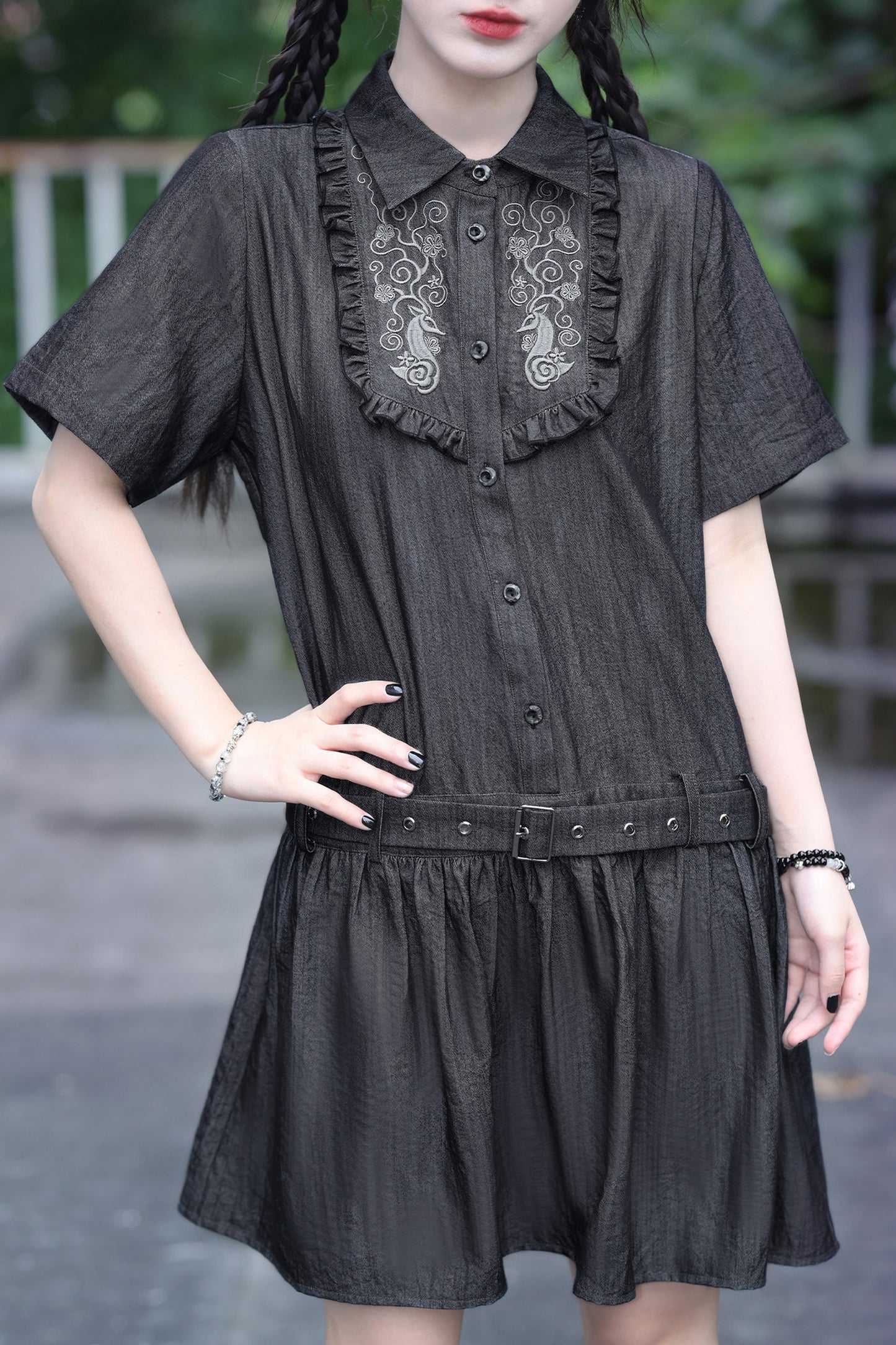 Vintage-Retro-Rüschen-Hemdkleid