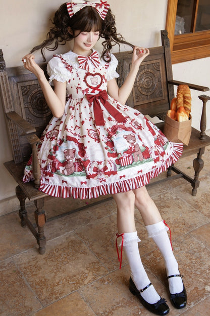Strawberry Gift Box Lolita Print Suspender Dress Set-Up