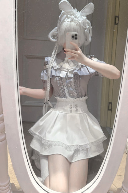 Cherry Short-Sleeve Shirt and Skirt Set-Up