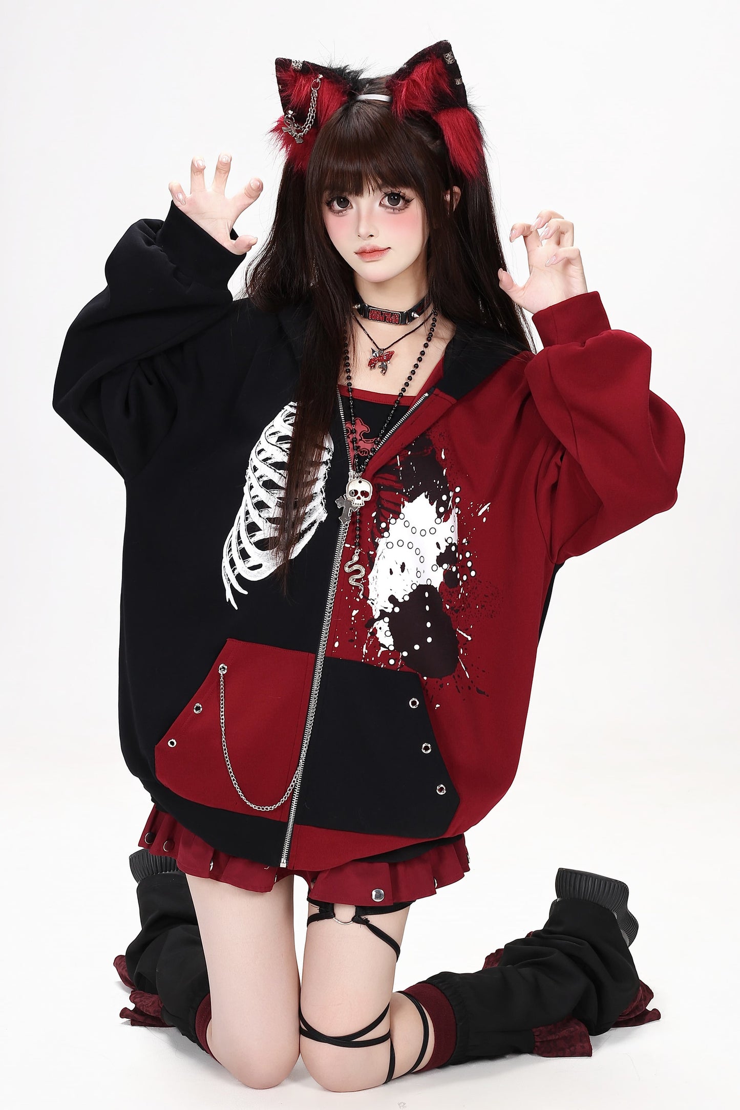 Subkultur-Punk-Kapuzenjacke mit Farbblock-Design
