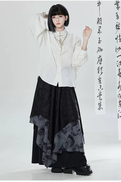 Black White Embroidered Shirt Pants Set-Up