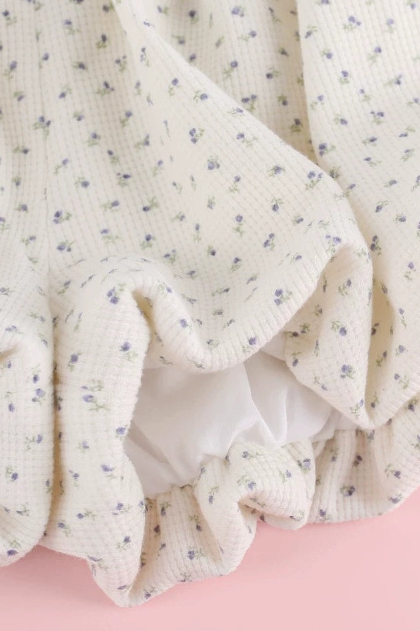 White Floral Layered-Look Top and Bubble Pants Set-Up