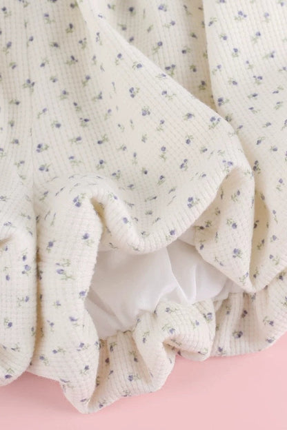 White Floral Layered-Look Top and Bubble Pants Set-Up