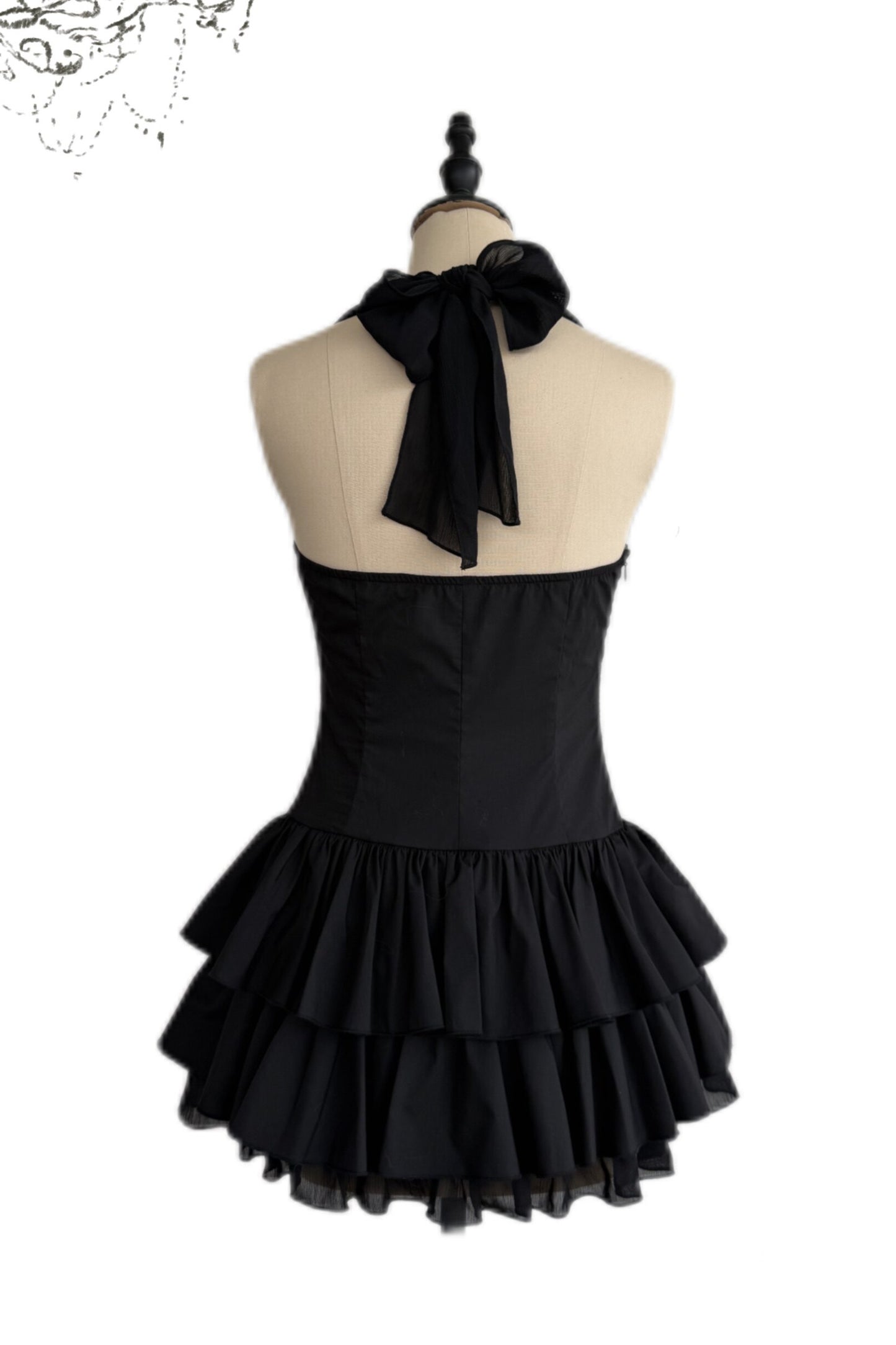 Gothic Bow Strapless Dress+Accessory