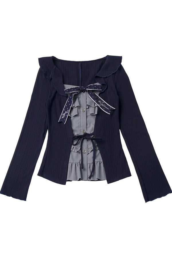 Polka Dot Waist-Cinching Layered-Look Top and Skirt Set-Up