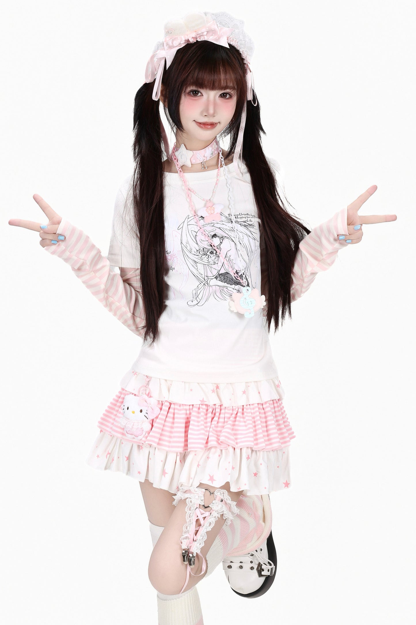 ガーリープリントラウンドネックTシャツ