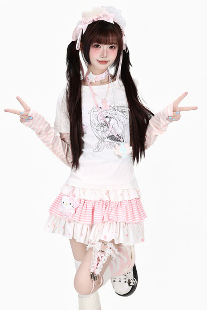 ガーリープリントラウンドネックTシャツ