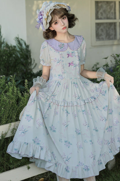 Kleid mit pastoralem Blumenprint und Bubikragen