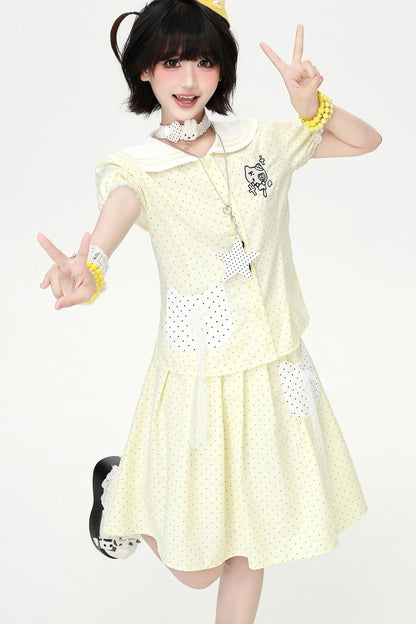 Polka Dot Cat Sailor Set