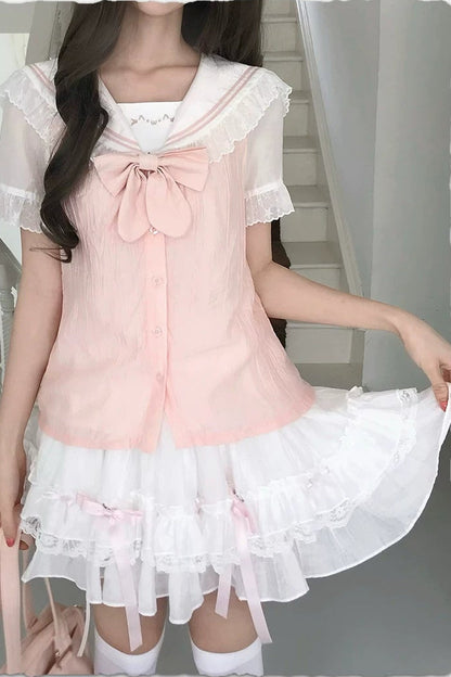 Milky Pink Sailor Top + Skirt