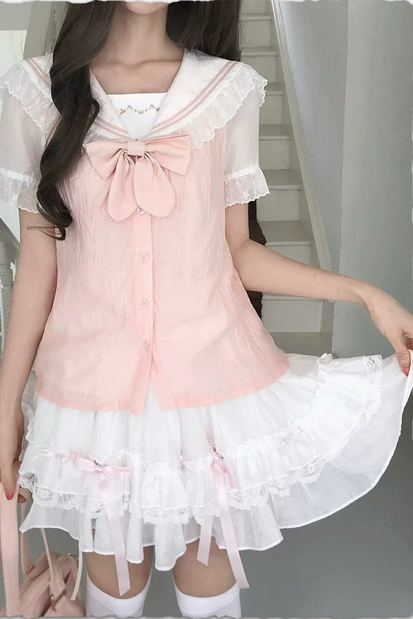 Milky Pink Sailor Top + Skirt