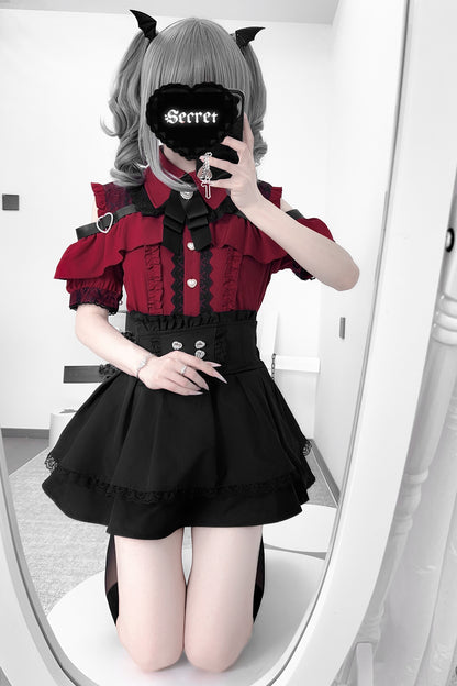 Cherry Short-Sleeve Shirt and Skirt Set-Up