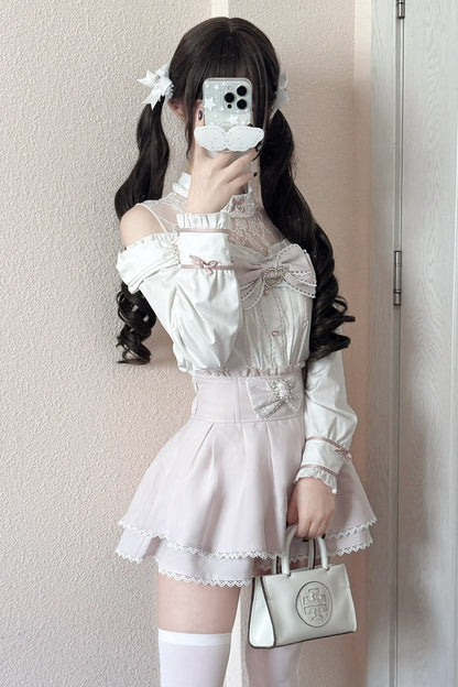 Japanese Lace Tencel Shirt And Skirt Set