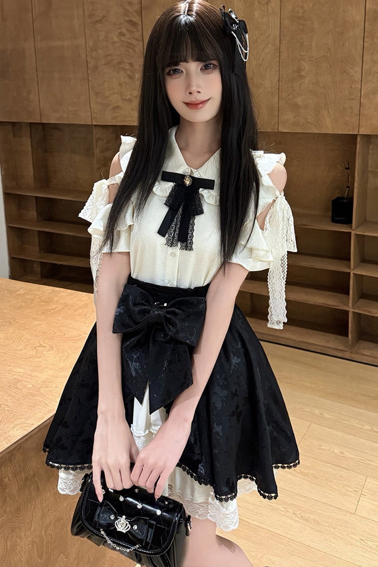 Off-Shoulder Shirt and Butterfly Two-Way Skirt Set-Up