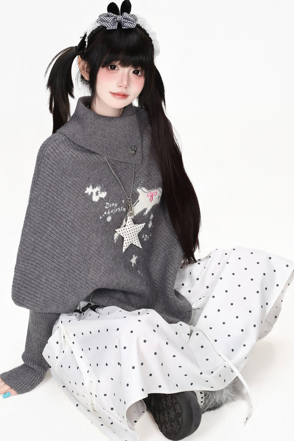 Dolphin High-Neck Irregular Cape Sweater