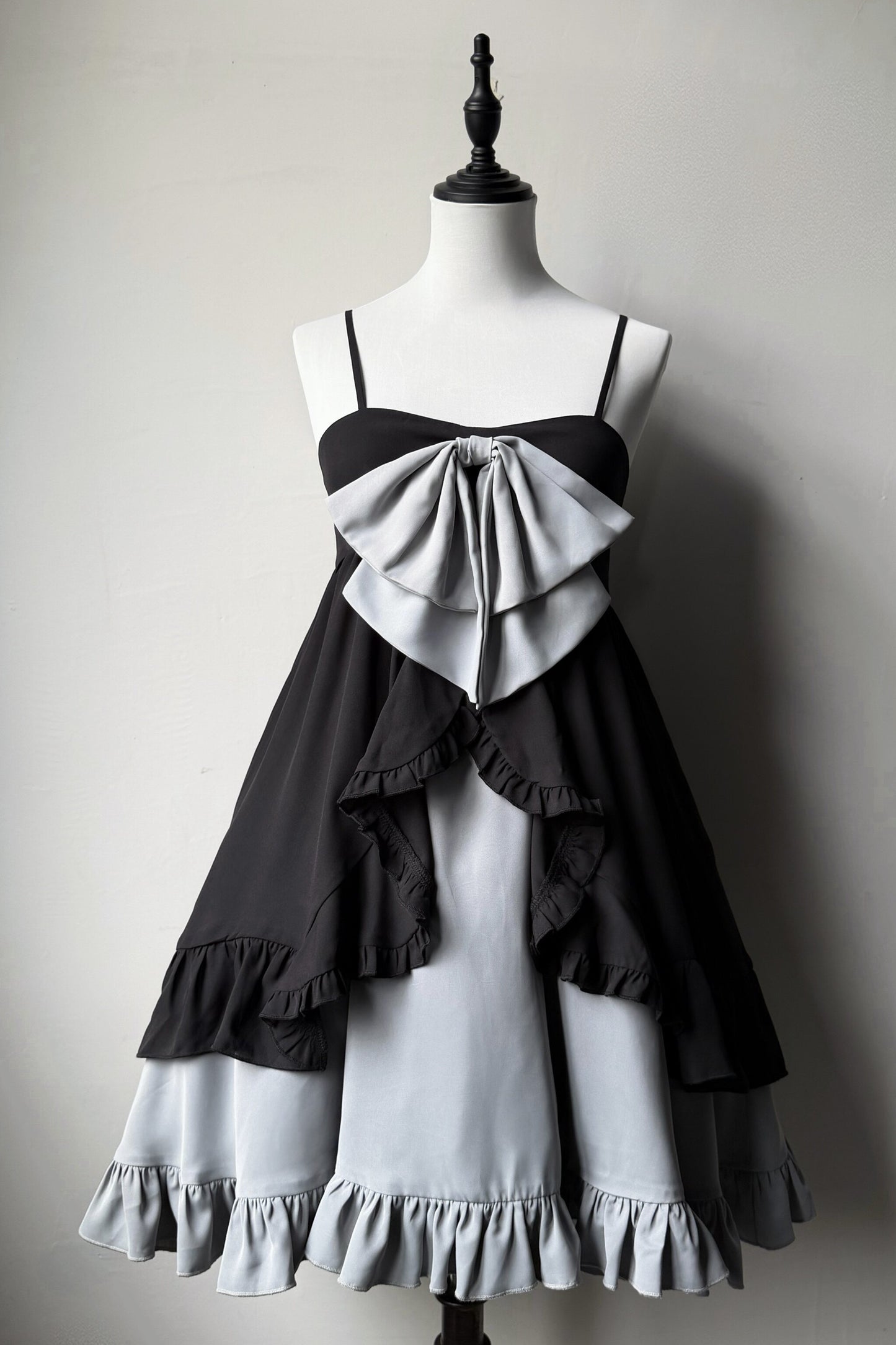 Double-Layer Open-Front Large Bow Suspender Dress