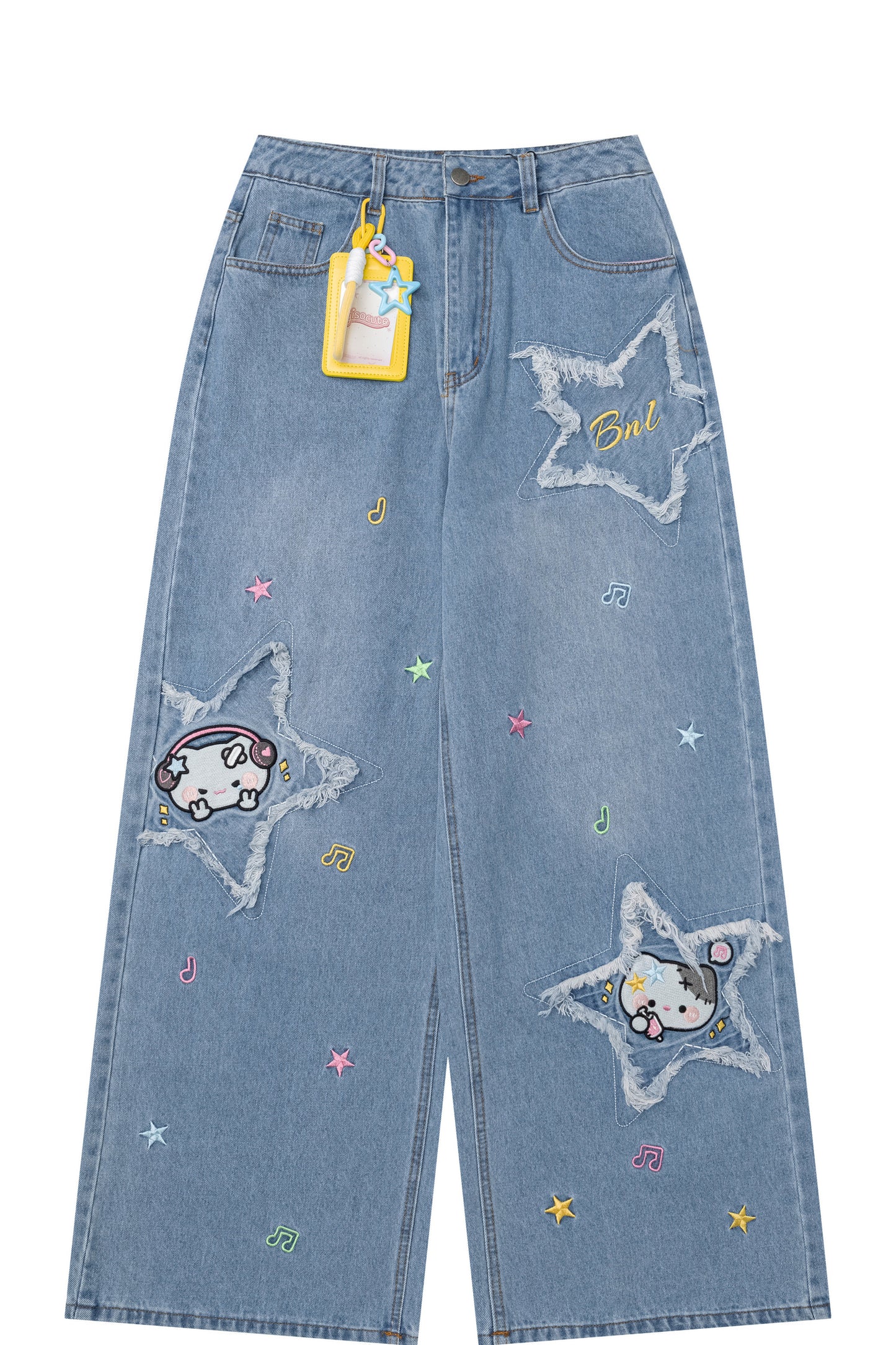 お星さま猫のダメージデニムパンツ