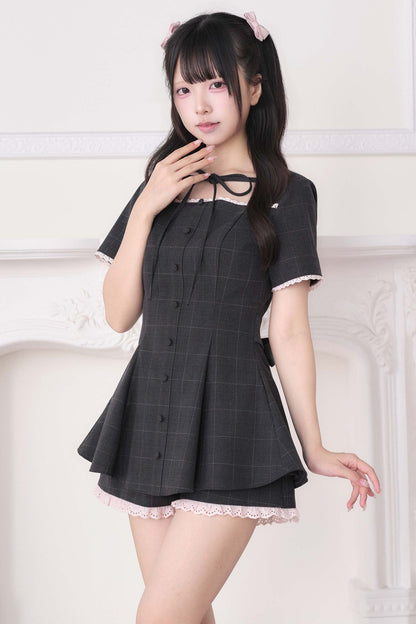 Lace Trim Plaid Dress