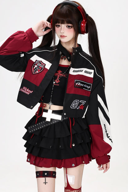 American Style Embroidered Short Jacket and Skirt Set-Up