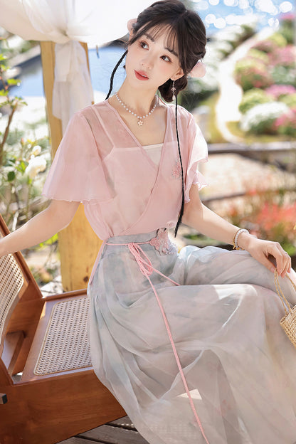 New Chinese Style Hanfu Top and Pants Set