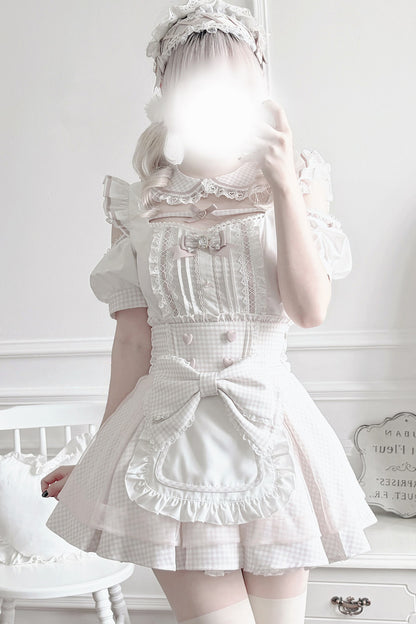 Ensemble haut à volants à carreaux style girly et minijupe à carreaux
