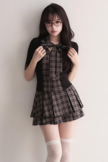 Plaid Patchwork Top and Skirt Set